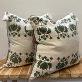 Saiya green embroidered cushion with tassels