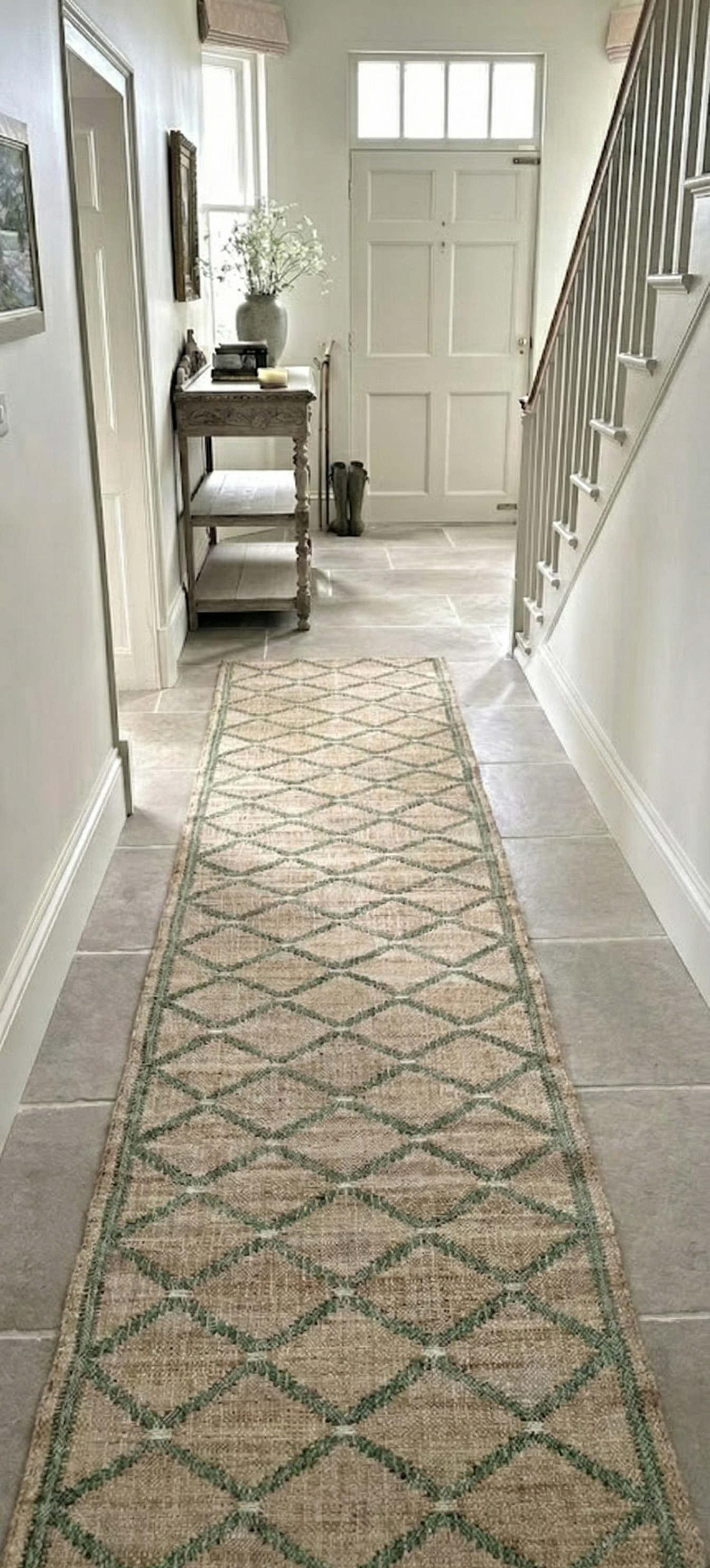 Cairo Artisanal Jute-Cotton Runner-Green