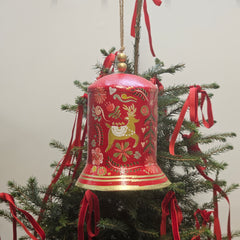 Papermache red reindeer bell