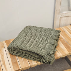 Waffle throw, olive 130cm x 200cm